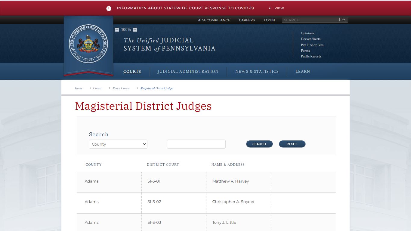 Magisterial District Judges | Minor Courts | Courts | Unified Judicial ...